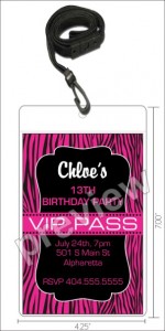 zebra print vip pass invitation