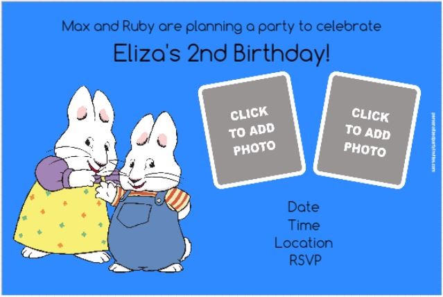 Max and Ruby Photo Invitations (Choose a Background Color)