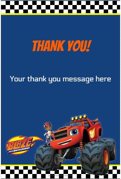 Blaze and The Monster Machines Thank You Card