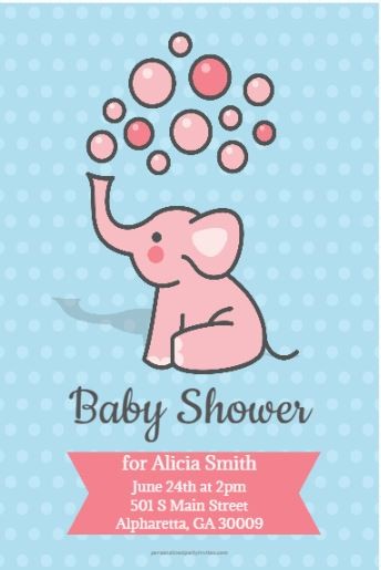 Pink Elephant Baby Shower Invitation