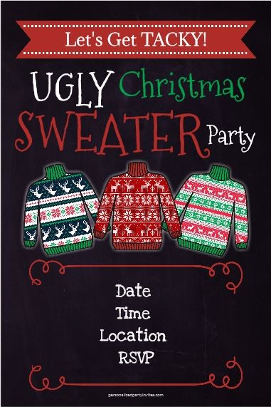 Ugly Christmas Sweater Party Invitation Chalkboard Style