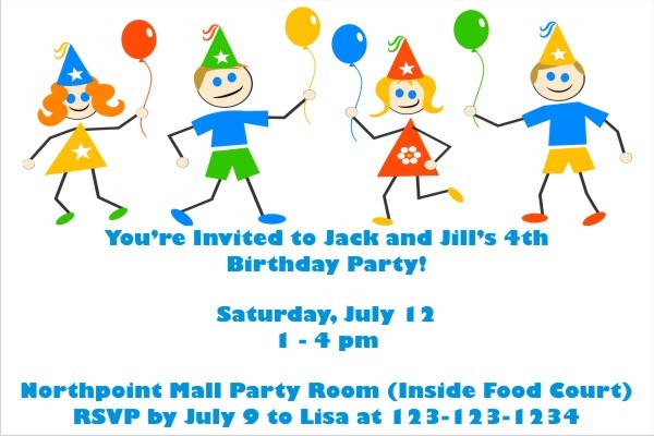 Kids with Balloons Birthday Party Invitations