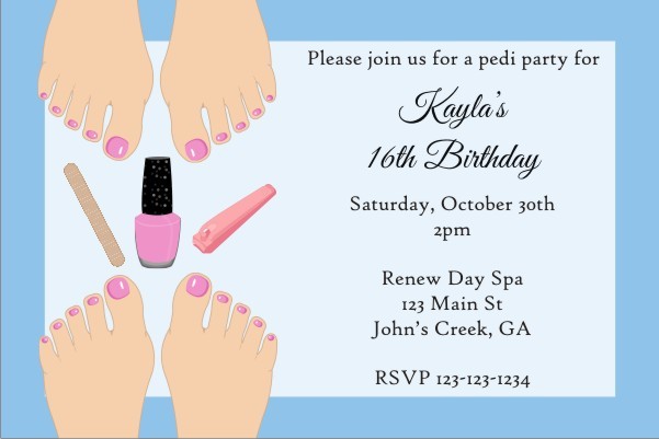 Pedicure Party Invitation - Light Skin