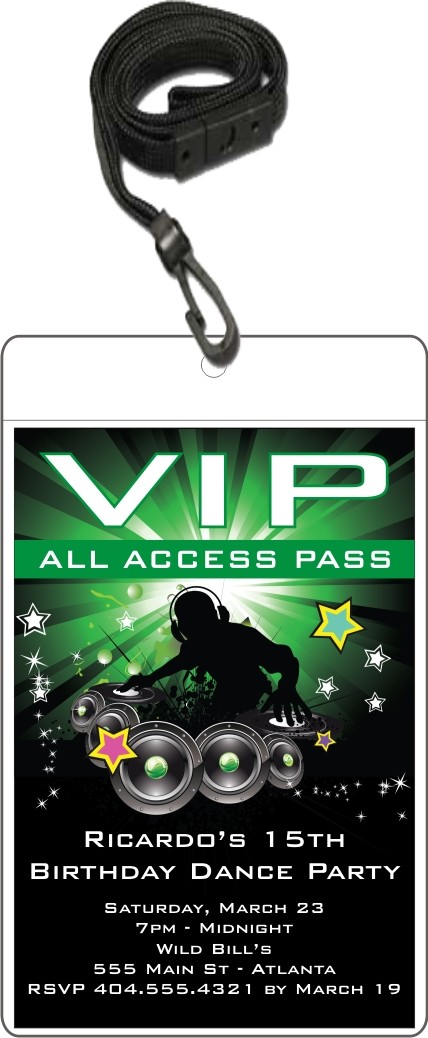 VIP Pass dance party birthday party invitation nightclub