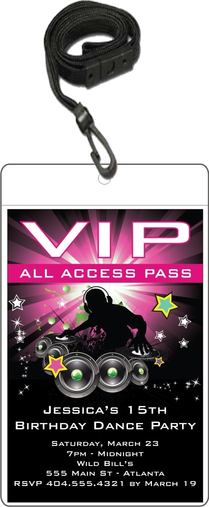 Dance Party VIP Pass Birthday Invitation