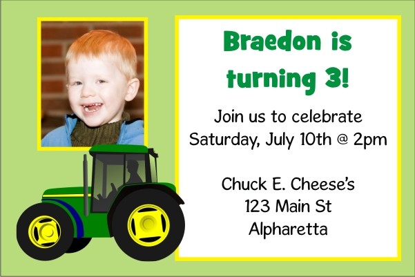 Tractor Invitation with Optional Photo