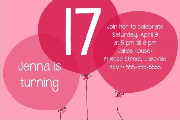 Pink Balloons birthday party invitation