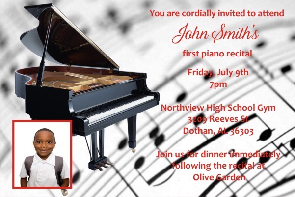 Piano Recital Invitation with Optional Photo