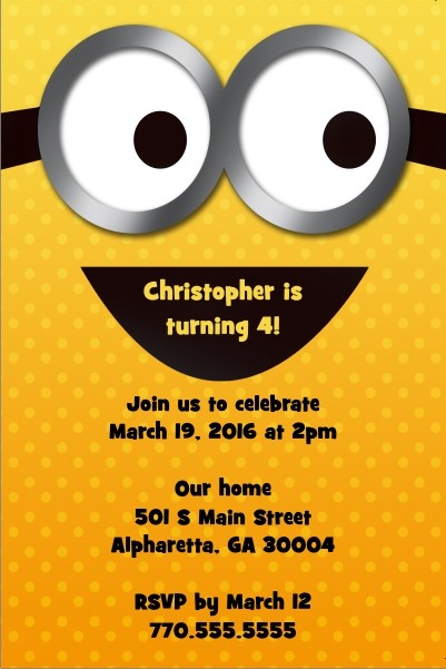 despicable me party invitation personalized custom