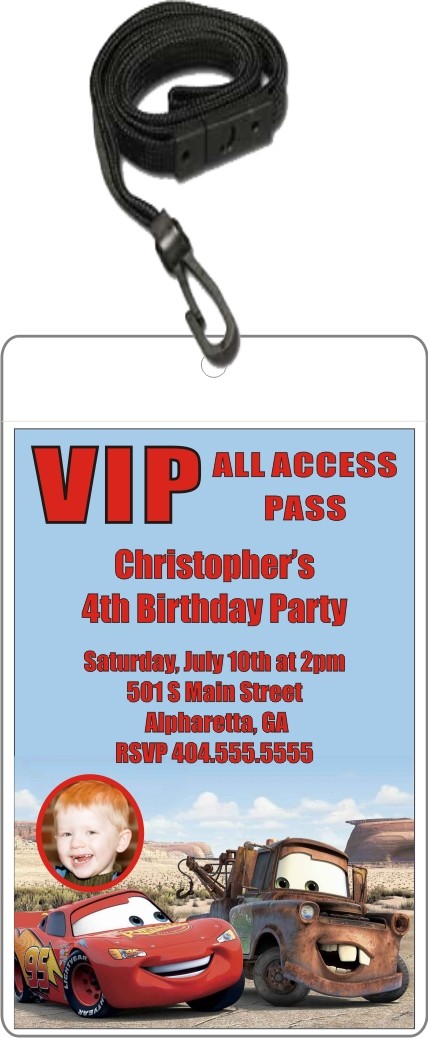 Cars Photo VIP Pass Invitation with Lanyard