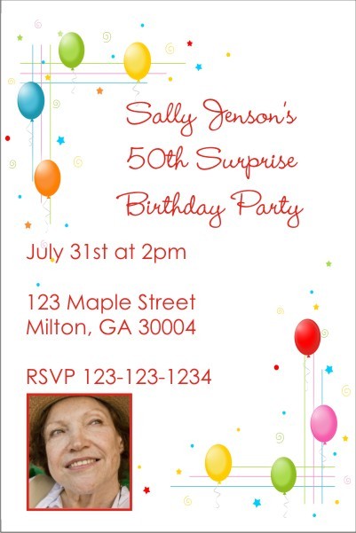 Colorful Balloons Invitation with Optional Photo