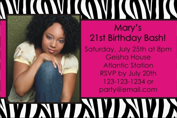 Zebra print personalized photo birthday party invitation