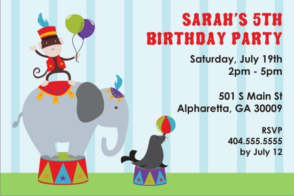 personalized circus party invitation