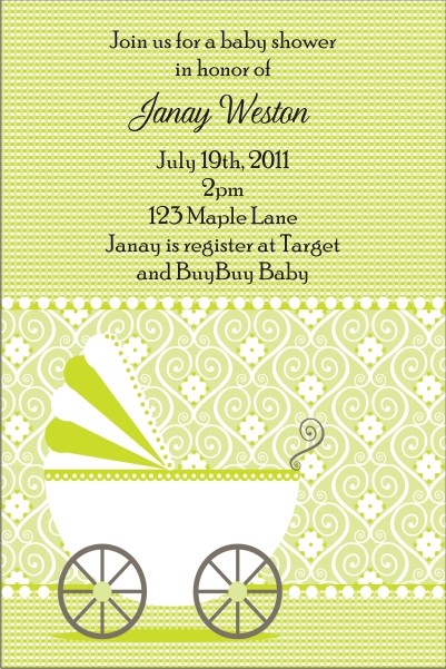 Cute Stroller Baby Shower Invitation - Green