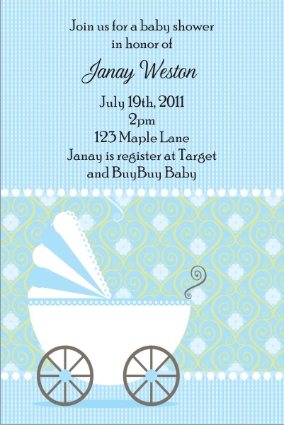 Cute Stroller Baby Shower Invitation - Blue