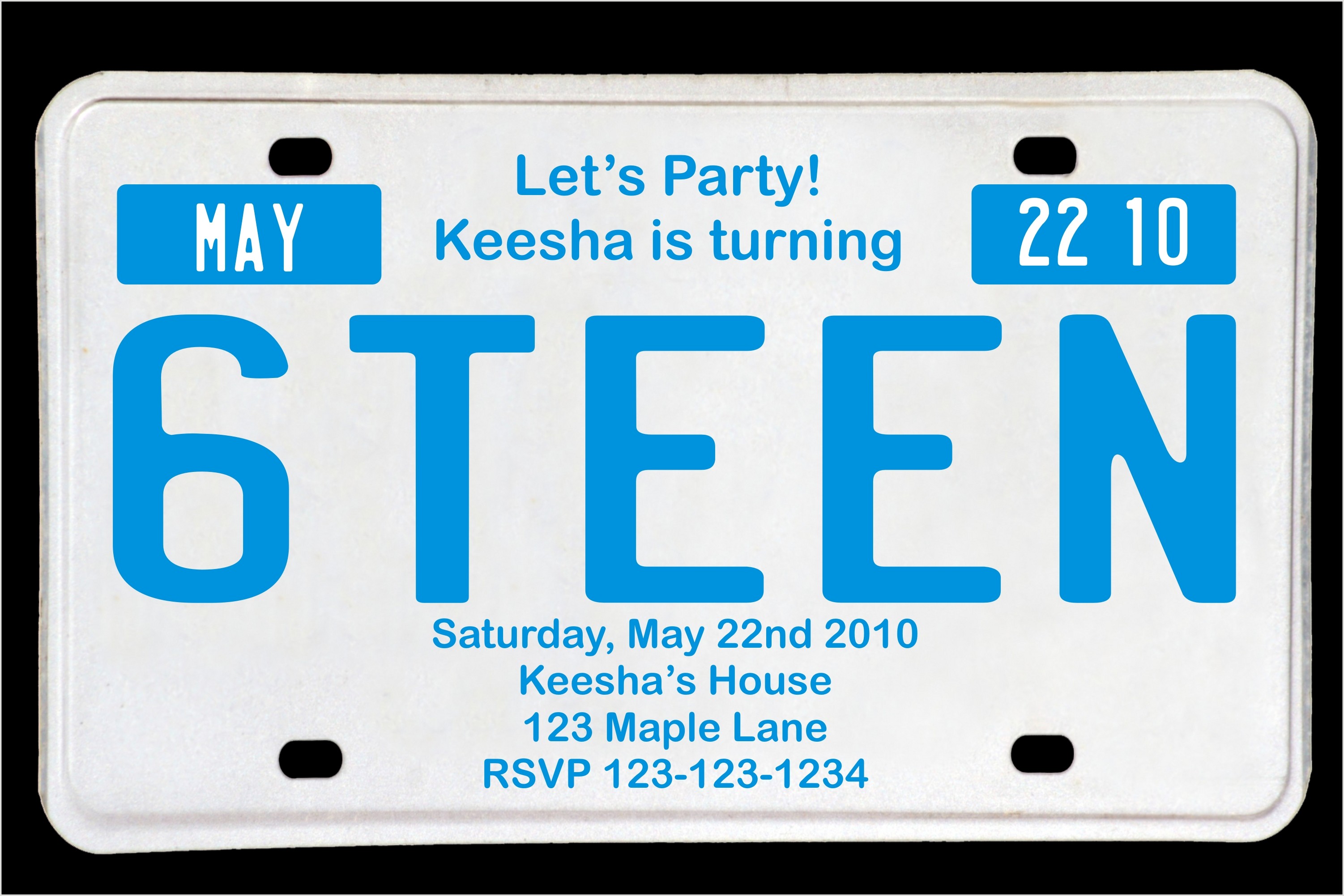 sweet 16 party invitation license plate