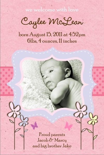 Precious Pink Girl Photo Birth Announcement Card
