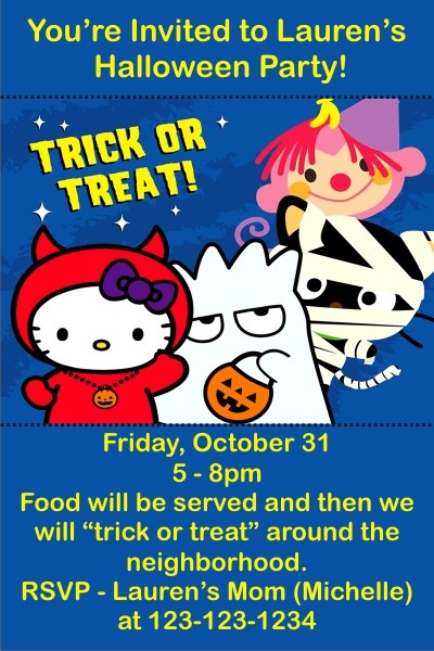 Hello Kitty Halloween Trick or Treat Invitations