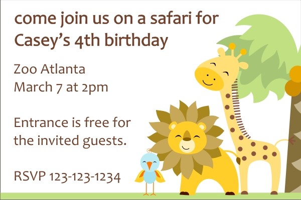 Jungle Baby Shower Invitation - Giraffe, Lion, Bird