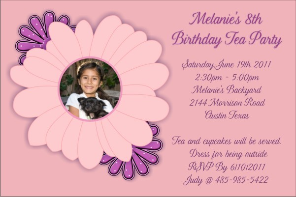 Pretty Pink and Purple Flowers Photo Party Invitation