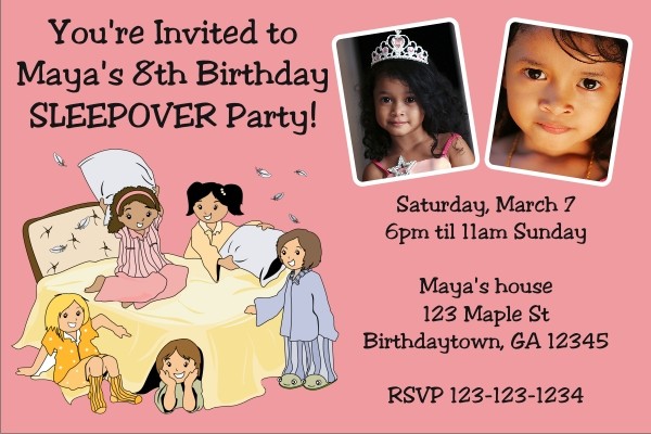 Slumber Party / Sleepover Photo Invitation - Choose a background color