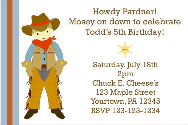 Cowboy Birthday Invitation (Customizable Cowboy)