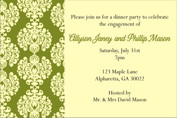 Olive and Cream Damask Invitation