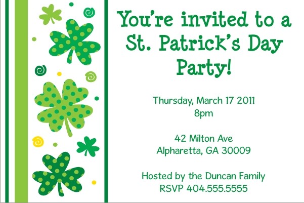 St. Patrick's Day Party Invitation - Shamrocks n Stripes