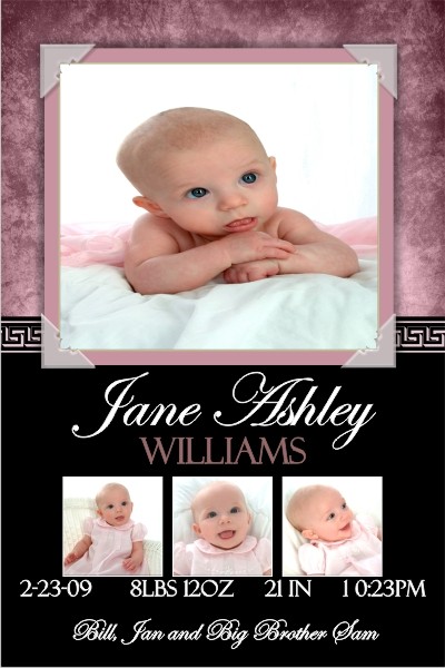 Newborn Baby Birth Announcement 5 (pink)