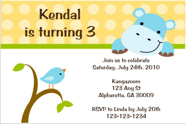 Hippo and Birdie Invitation