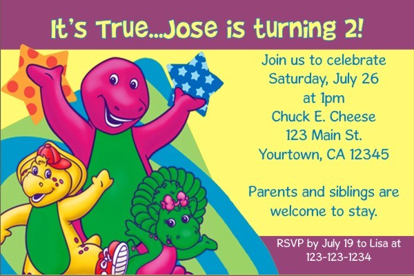Barney Invitations Personalized Party Invites