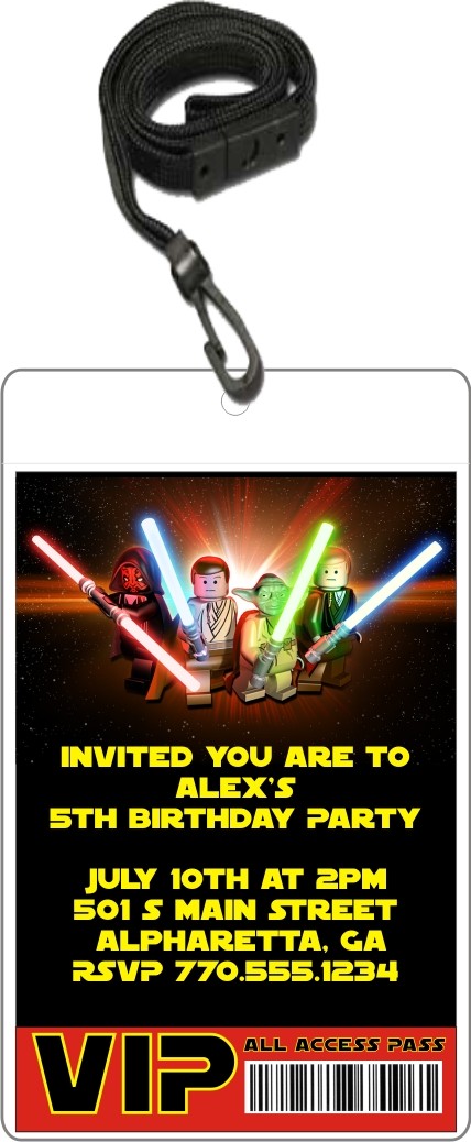 Lego Star Wars VIP Pass Party Invitation with Lanyard
