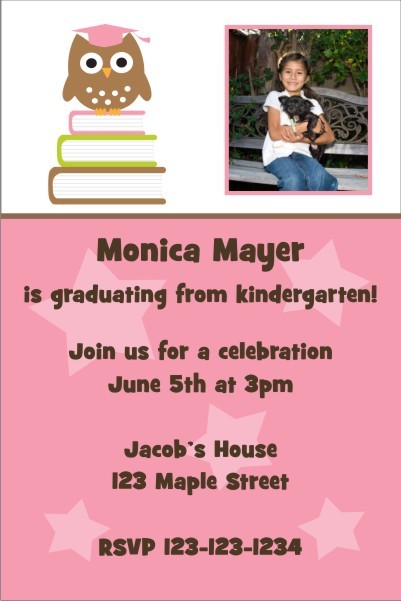 Owl Graduation Photo Invitation - Pink