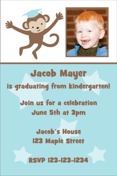 Graduation Monkey Photo Invitation - Blue