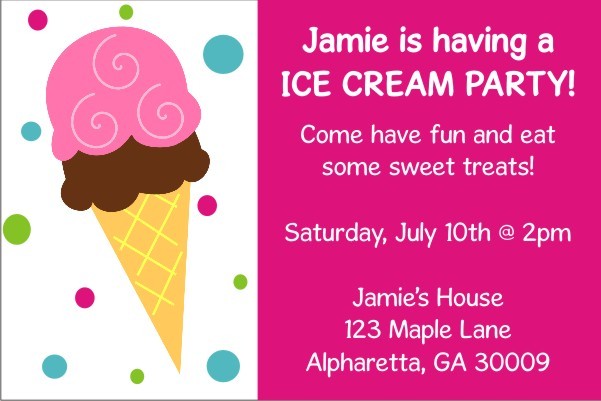 Ice Cream Sweet Birthday Party Invitations Personalised