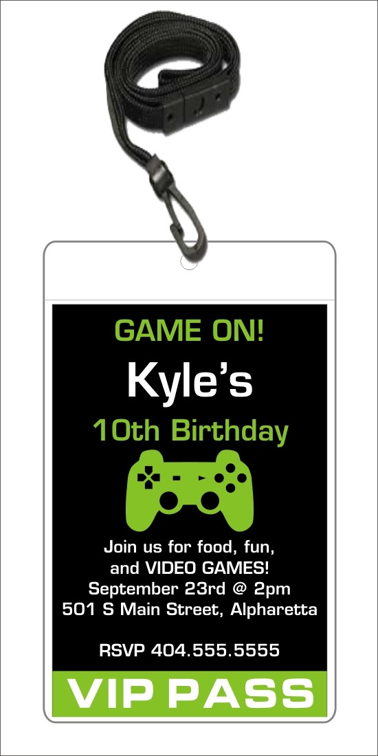 Video game VIP pass birthday party invitation