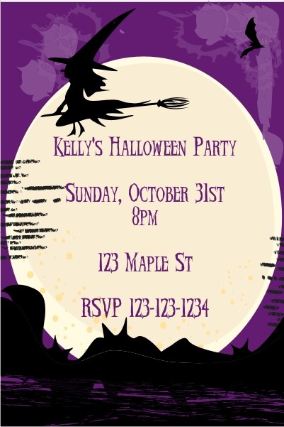 Witch on Broom Halloween Party Invitation