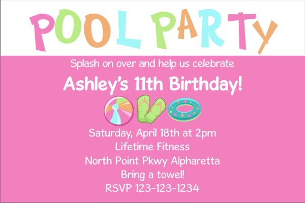 Pool Party Invitations 3 - Pink