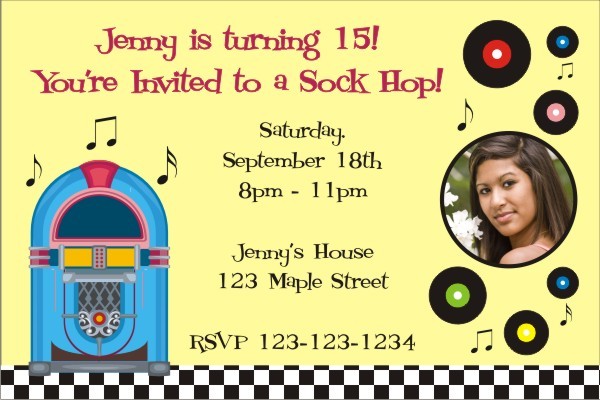 1950s Retro Jukebox Sock Hop Invitation with Optional Photo