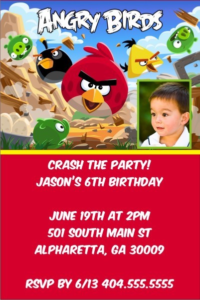 Angry Birds Party Invitation with Optional Photo