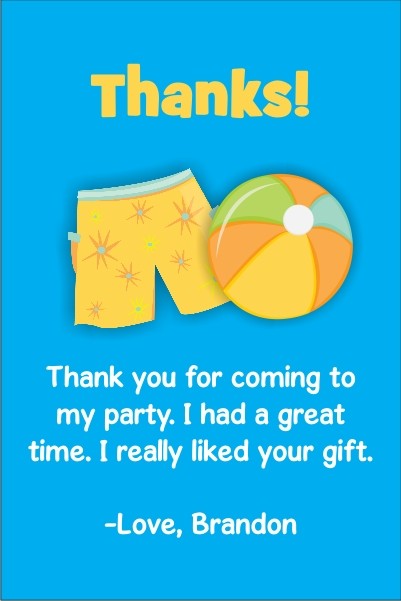 Boy Pool Party Thank You Cards