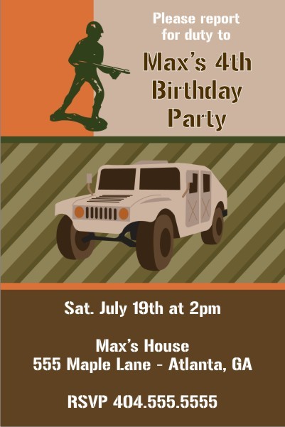 Army Military Humvee Birthday Invitation