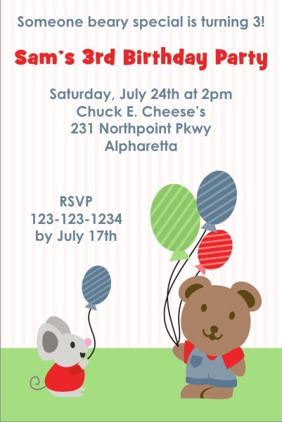 Cute Bear and Mouse Party Invitation