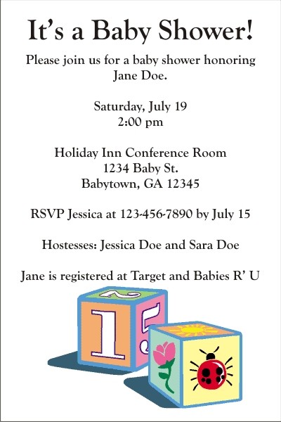 Baby Blocks Invitations (Black Text)