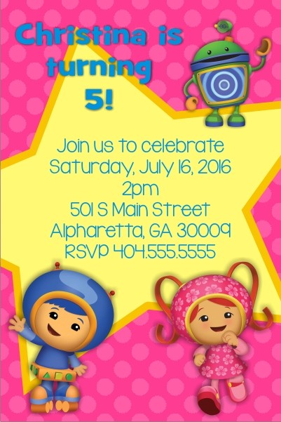 team umizoomi party invitation pink