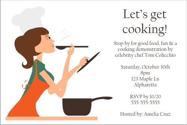 Pretty Chef Cooking Party Invitation