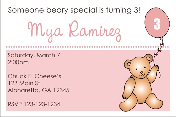 Teddy Bear with Pink Balloon Invitation