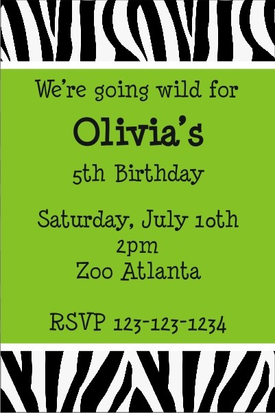 Zebra Animal Print Invitation 2 (ALL COLORS)