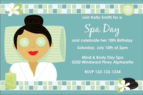 Spa Day Birthday Invitation - Choose a Skin Tone / Hair Color