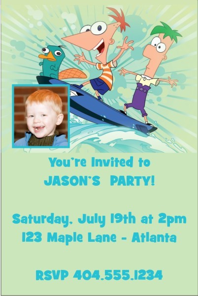 Phineas and Ferb Invitation with Optional Photo